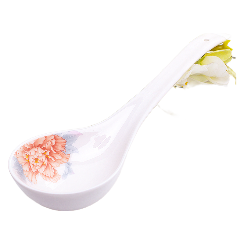 瑤華陶瓷大湯勺陶瓷防燙長柄大湯勺韓國創(chuàng)意拱橋鑲金花卉飯勺陶瓷勺 國韻芬芳大湯勺