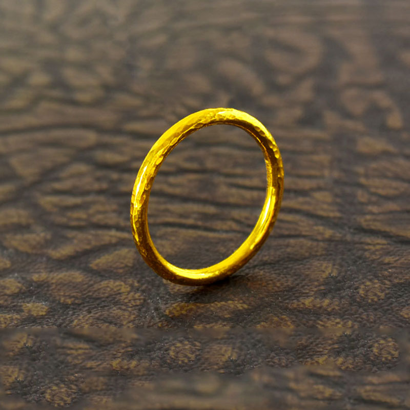 黄金戒指男女足金999锤纹实心亮面素圈尾戒细款光圈情侣对戒送礼 26号