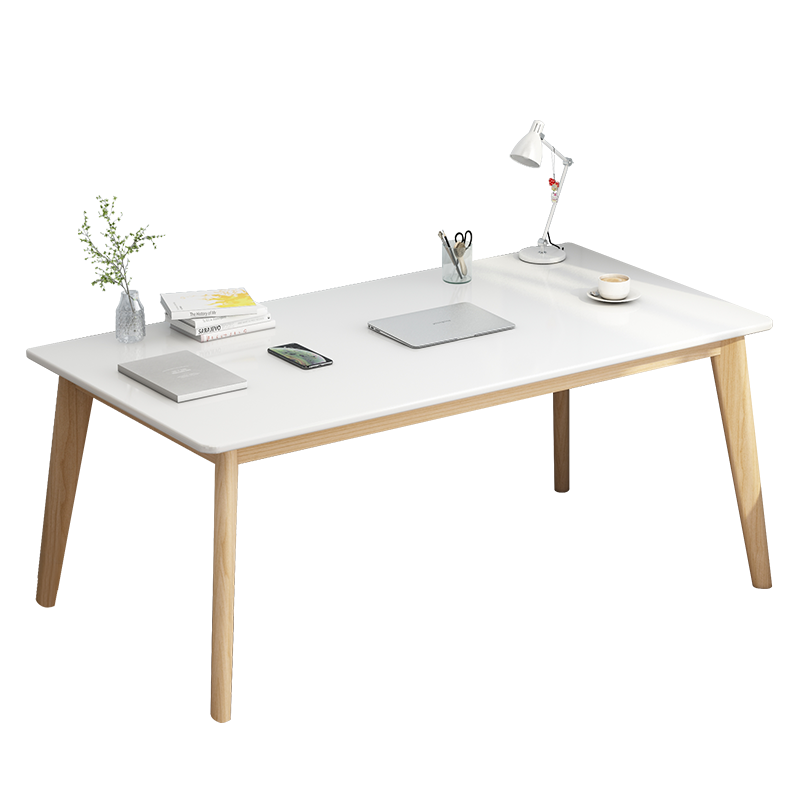 悦美妙书桌北欧实木腿台式电脑桌家用办公卧室学生学习桌简易桌子 暖白色100*60CM