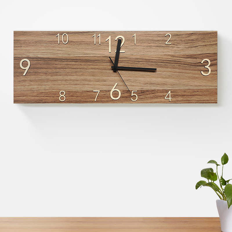 KOLYMAX会议室挂墙表胡桃木纹办公室长方形挂钟客厅石英钟家用电表箱时钟 浅色  大号 75*25CM 长方形