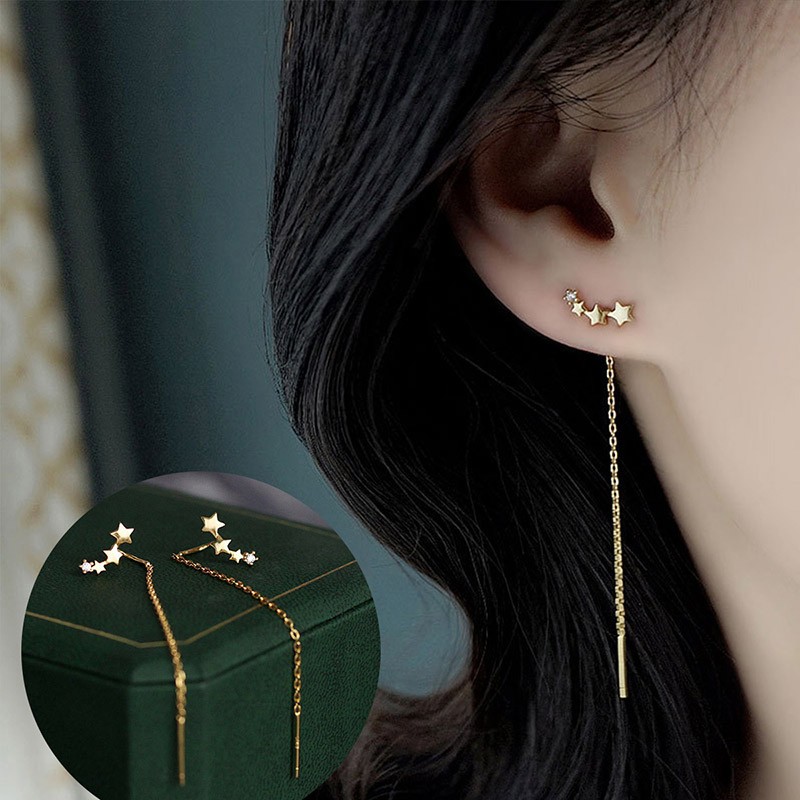潮宏基925银时尚气质流星耳环温柔百搭星星优雅小众设计耳线送女友 耳