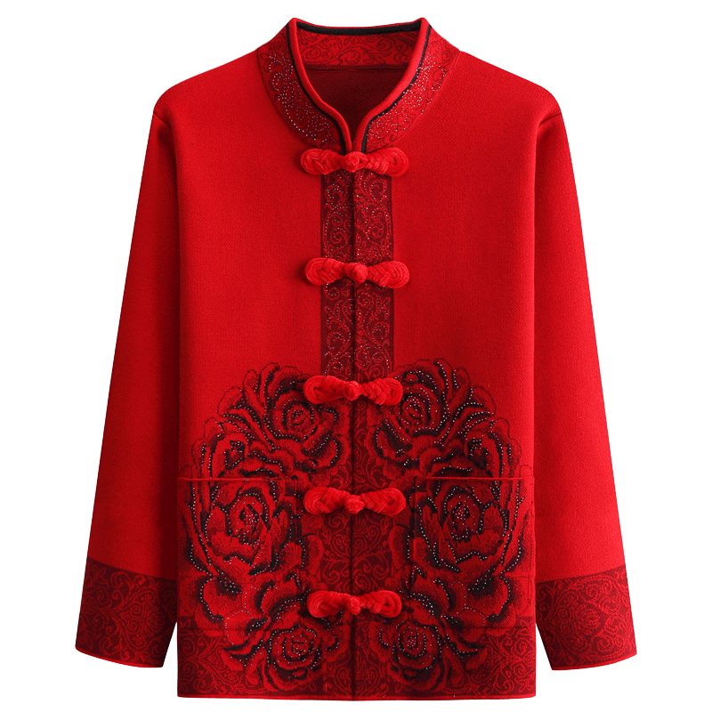 岁老太太秋冬衣服老奶奶秋装中老年秋冬装奶奶针织开衫女妈妈 红色1号