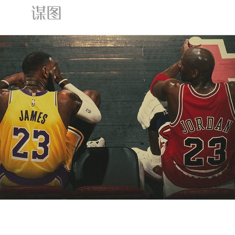 谋图 nba海报科比詹姆斯库里欧文篮球明星复古牛皮纸宿舍装饰贴画 t