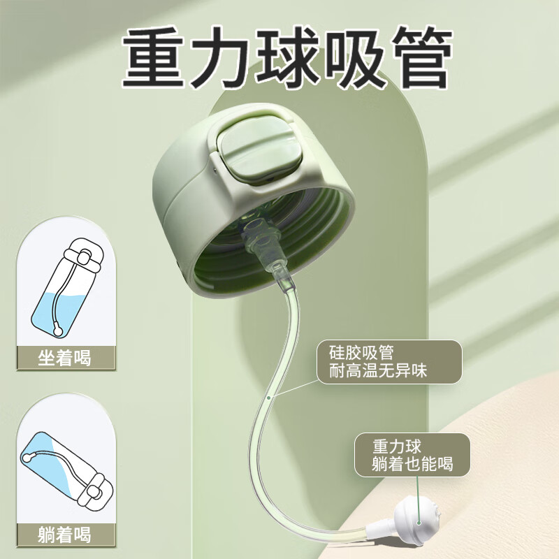 MPPMCK带重力球吸管杯孕妇产妇专用玻璃杯子糖耐高温带刻度躺着喝水大人 茶白色耐热防爆重力球吸管