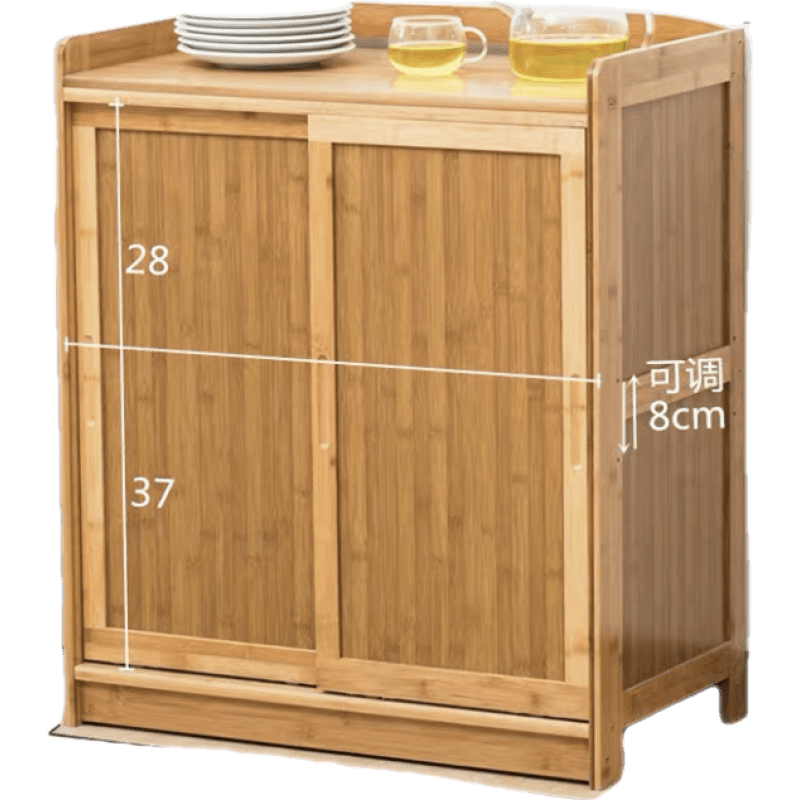 鑫恩理 厨房置物架碗柜微波炉架子烤箱架楠竹餐边柜储物收纳柜落地餐具收纳架实木楠竹碗柜菜柜 69原色三层推拉门