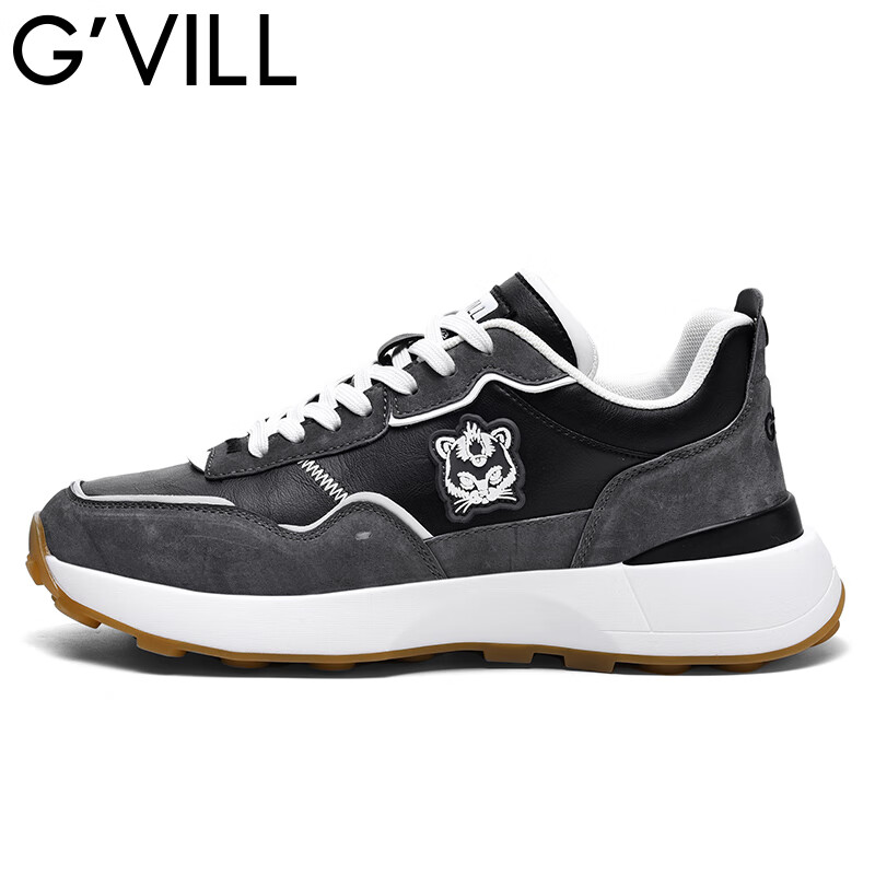 贵之步G'VILL 男鞋春秋季2024新款真皮潮流百搭老爹鞋子跑步运动休闲鞋 黑灰 42