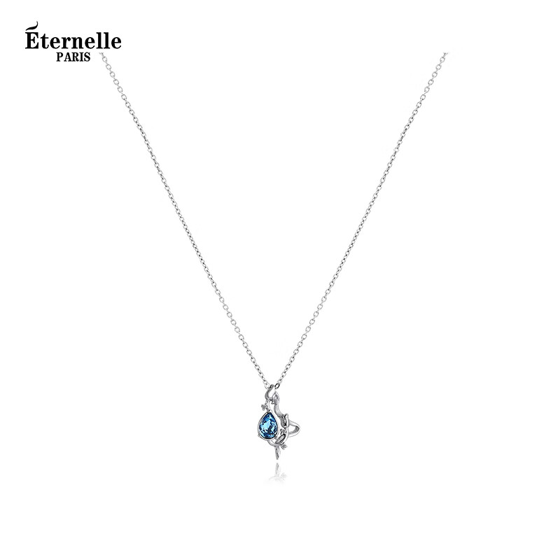 Eternelle法国永恒原创设计玫瑰花项链轻奢小众银锁骨链女高级感新年礼物 清澈蓝