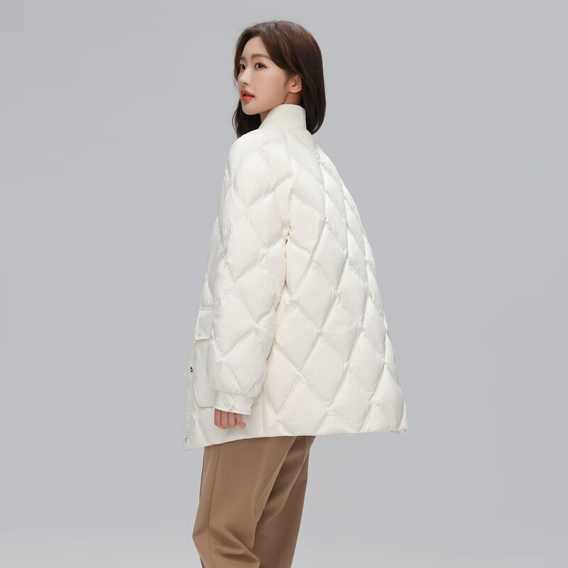 雪中飞秋冬时尚休闲大V领锁绒菱格绗线【反季清仓】】女士短款羽绒服 白色 S 160/84A