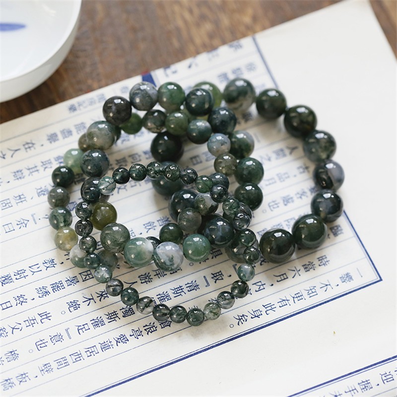 碧凤阁 水草玛瑙手串 女士玉石单圈玉髓佛珠百搭手链 圆珠直径6mm