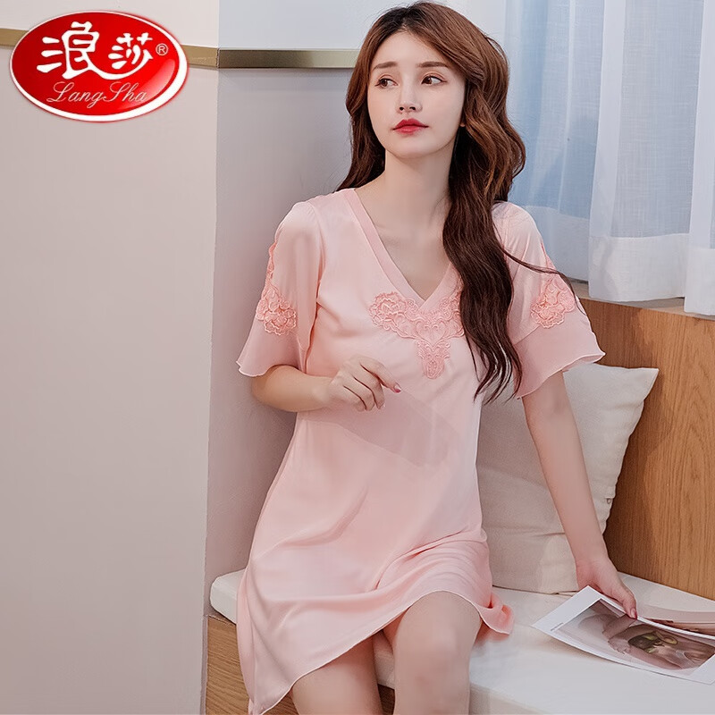 带胸垫bra冰丝睡裙女士夏季短袖家居服v领仿真丝绸睡衣一体式文胸fmm