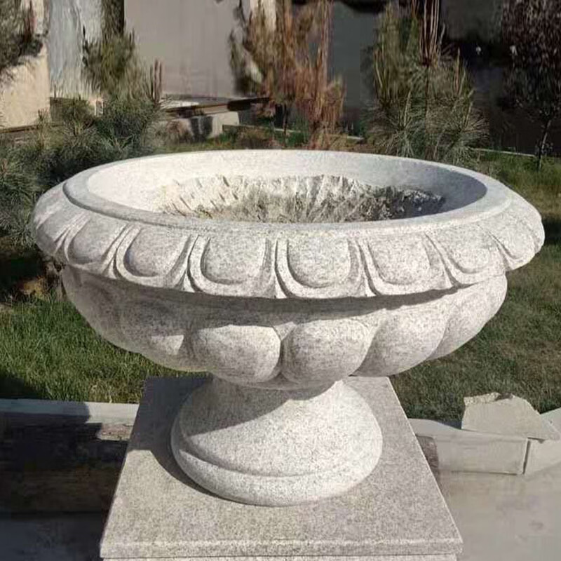 瀛乐 石雕花盆花岗岩欧式石头花钵庭院花园花坛黄锈石小区景观盆摆件