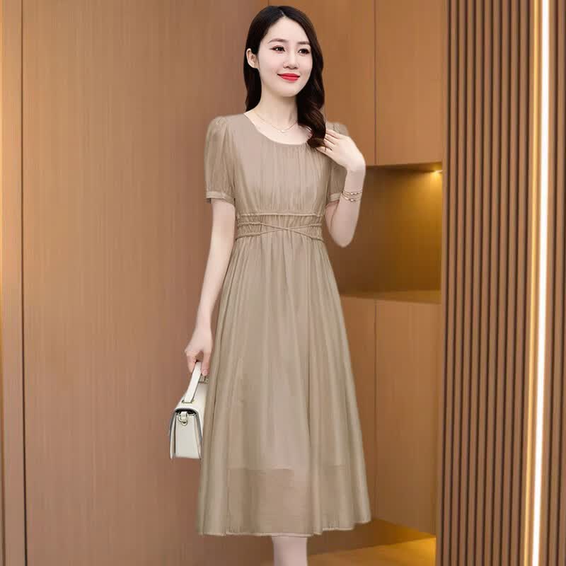 十三行连衣裙最新款2024广州十三行爆款雪纺连衣裙春装女2024 卡其色