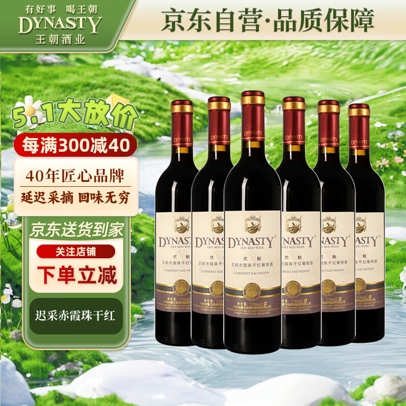 王朝（DYNASTY）迟采赤霞珠 优酿级干红葡萄酒750ml*6瓶 红酒整箱装国产