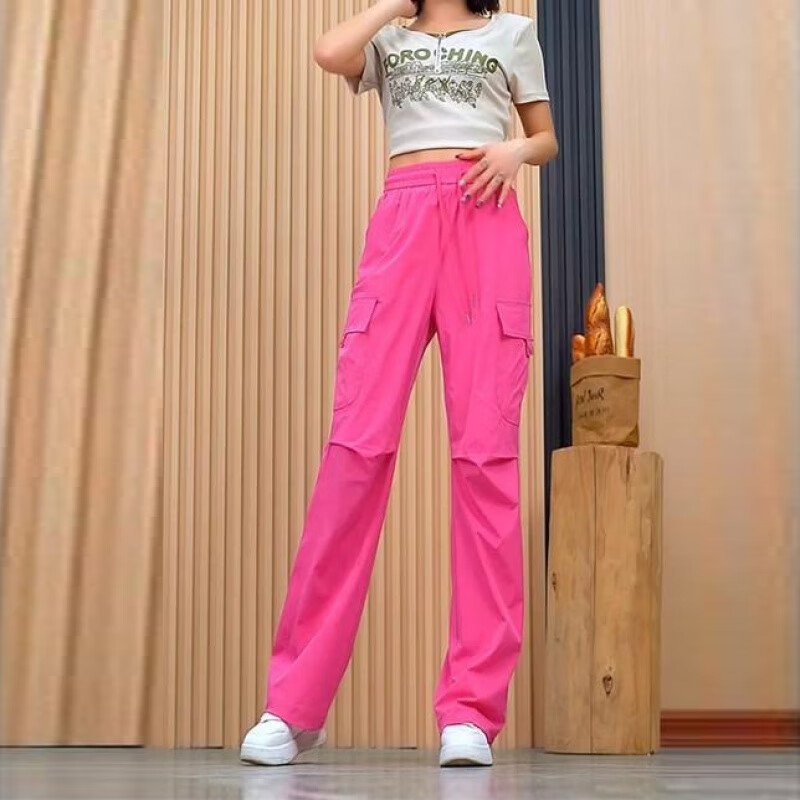 町苧窄版阔腿裤女2025夏季新款高腰工装裤宽松速干裤显瘦运动休闲裤子 黑色 L 28 建议105-115斤