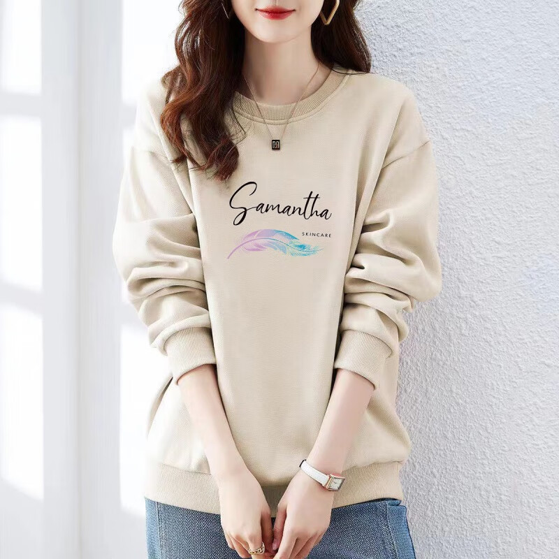 卫衣女秋冬新款休闲百搭时尚潮流宽松显瘦慵懒风圆领上衣服女外穿 南瓜红色圆领【加绒】 爱心 3XL 建议160-180斤