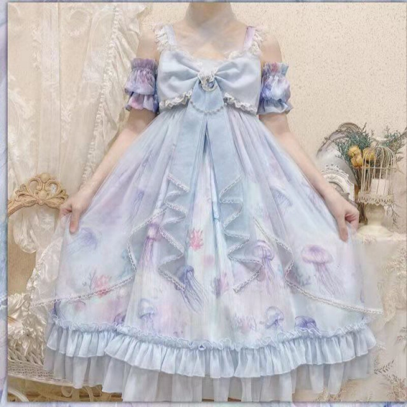 主衣服洛丽塔原创设计lolita洛丽塔珊瑚水母jsk甜美软妹吊带连衣裙後