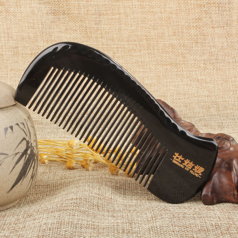 维诺亚天然黑水牛角梳子按摩脱发梳刻字送男女朋友老婆生日礼物 黑水