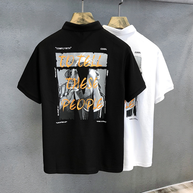 般奈 高端欧美黑人头像印花潮牌翻领衫白色polo男士保罗衫衣服痞帅