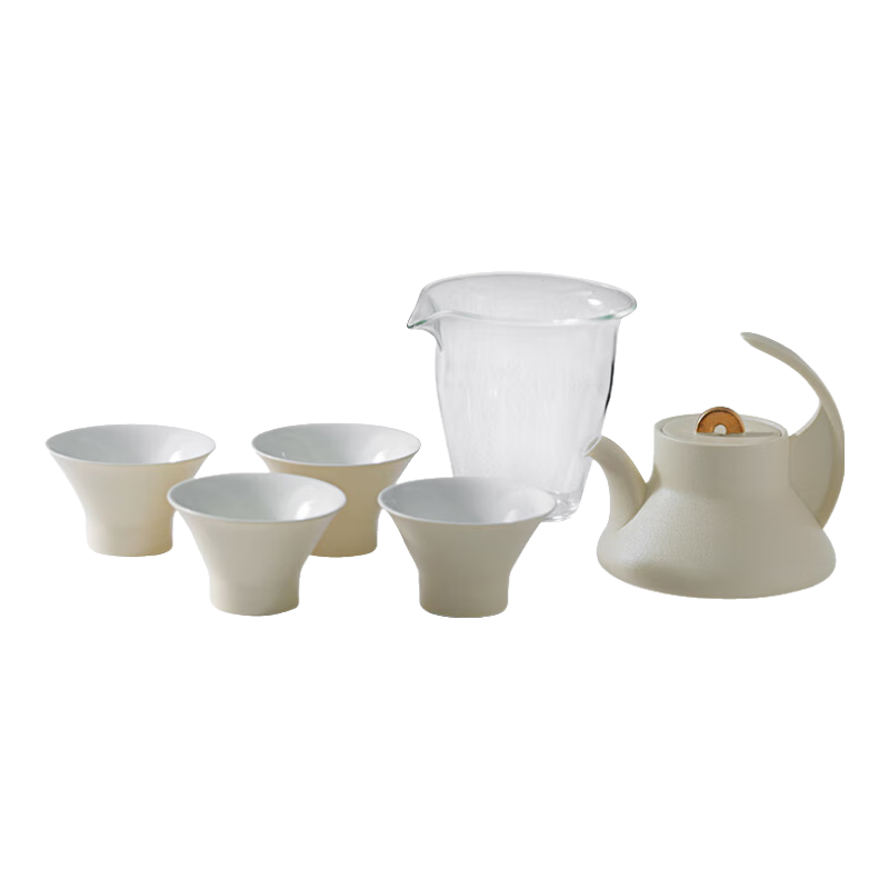 入一静月飞天壶整套茶具套装一壶四杯陶瓷泡茶壶功夫茶具礼盒新年送礼 凝脂白