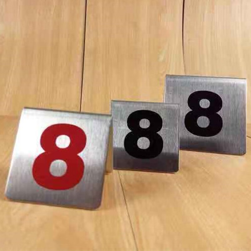 不锈钢号码牌 台卡 台式桌牌 台牌 台号牌 桌号牌 数字牌 点餐牌 叫号牌 展示号卡 黑字1-10 7x7cm