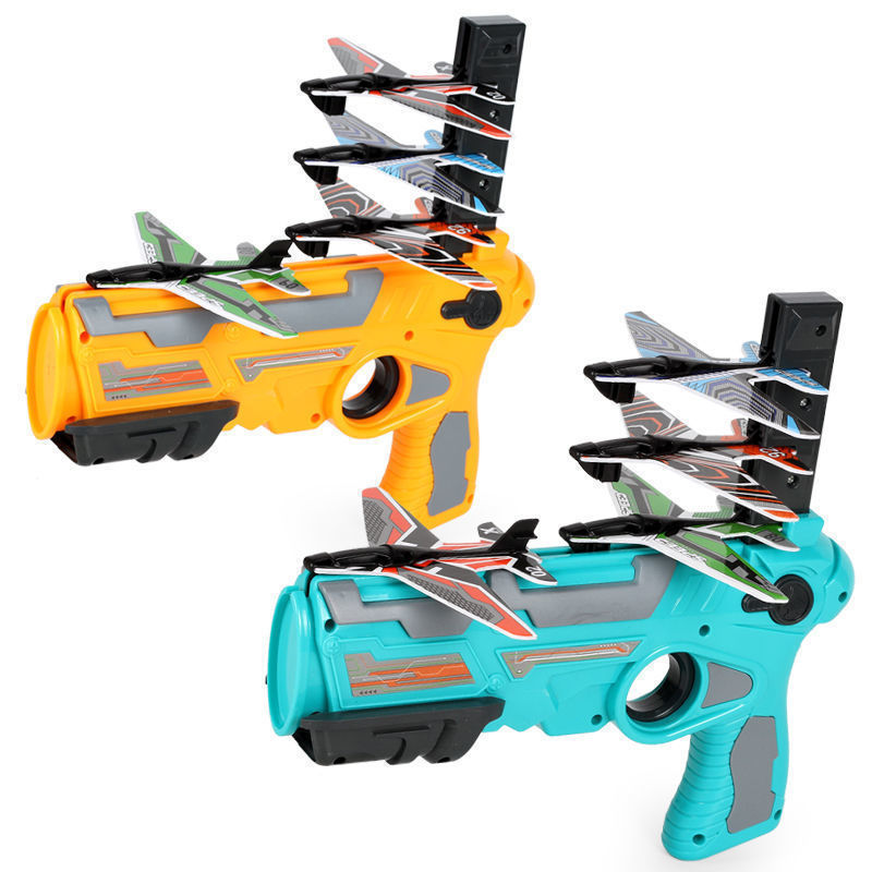 抖音泡沫飞机弹射枪发射器连发枪发射枪儿童滑翔飞机男孩户外玩具 空战连发枪（颜色随机）+4只小飞机