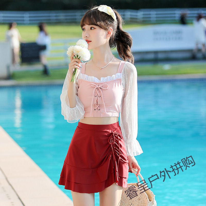 【夏上新新款泳衣】泳衣女时尚年学生仙女范泳装分体裙式三件套温泉
