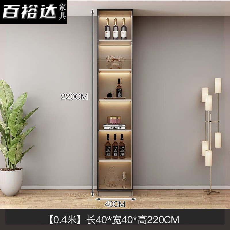 百裕达实木餐边柜子储物柜现代简约酒柜2025新款一体靠墙高柜客厅收纳柜 全实木 款式1：40*40*220
