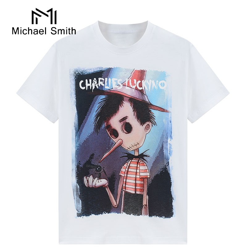 michael smitht恤男女情侣款匹诺曹短袖圆领上衣mk1095 白色 xs