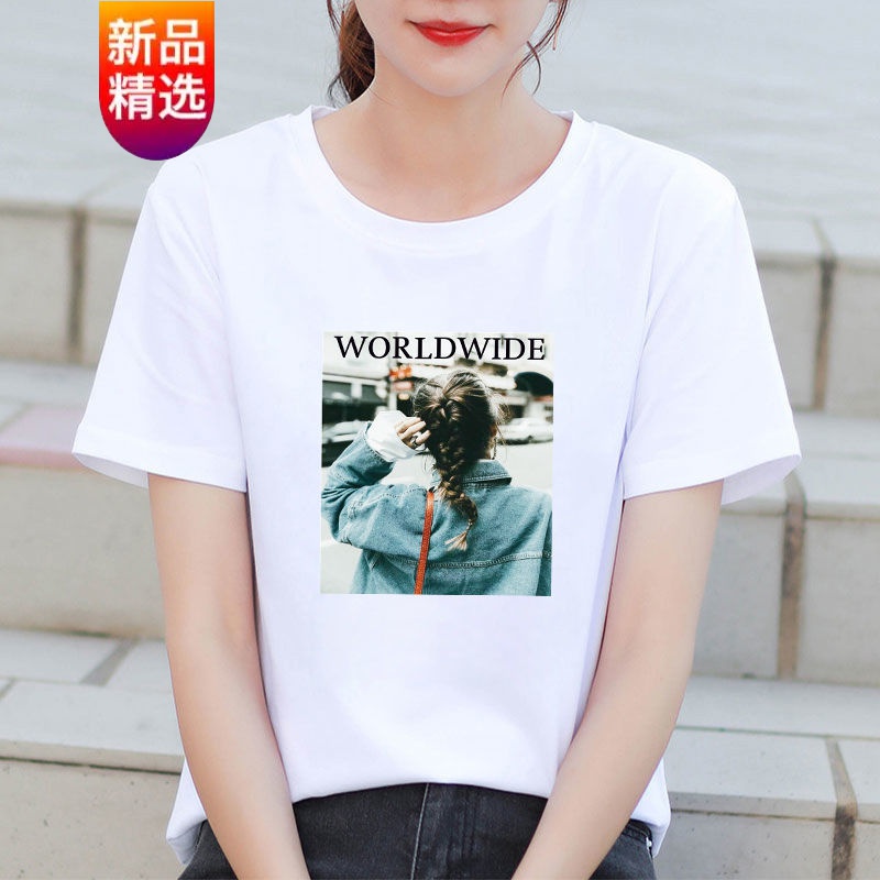 短袖t恤女2021季新款韩版圆领半袖大码女装体恤衫上衣ins潮 背影图案