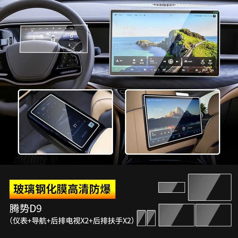 路透仕（LUTOUSHI）22-24款腾势D9dmi导航钢化膜中控台内饰显示触摸屏幕保护贴膜改装 24款腾势D9【屏幕六件套】高清