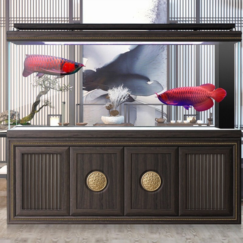 汉霸大型超白玻璃中式龙鱼缸生态底滤鱼缸客厅家用办公室智能水族箱 烟熏木 标准款1.0米长x40cm宽x157cm高(靠墙)