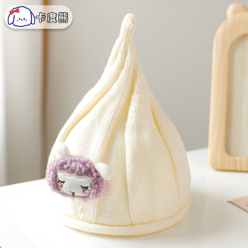 卡度熊 儿童帽子秋冬宝宝加绒婴儿尖尖帽 白色 3个月-2岁(头围40-50cm