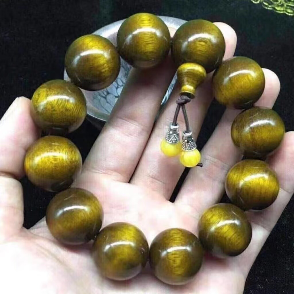 黛丝美老料金丝楠木手串阴沉木水波纹文玩佛珠手串2.
