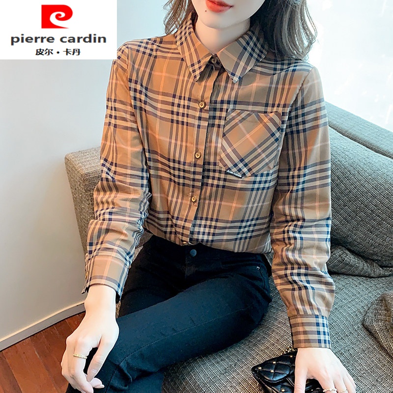皮尔卡丹(pierre cardin)品牌女装 格子衬衫女装早春款新款春秋洋气