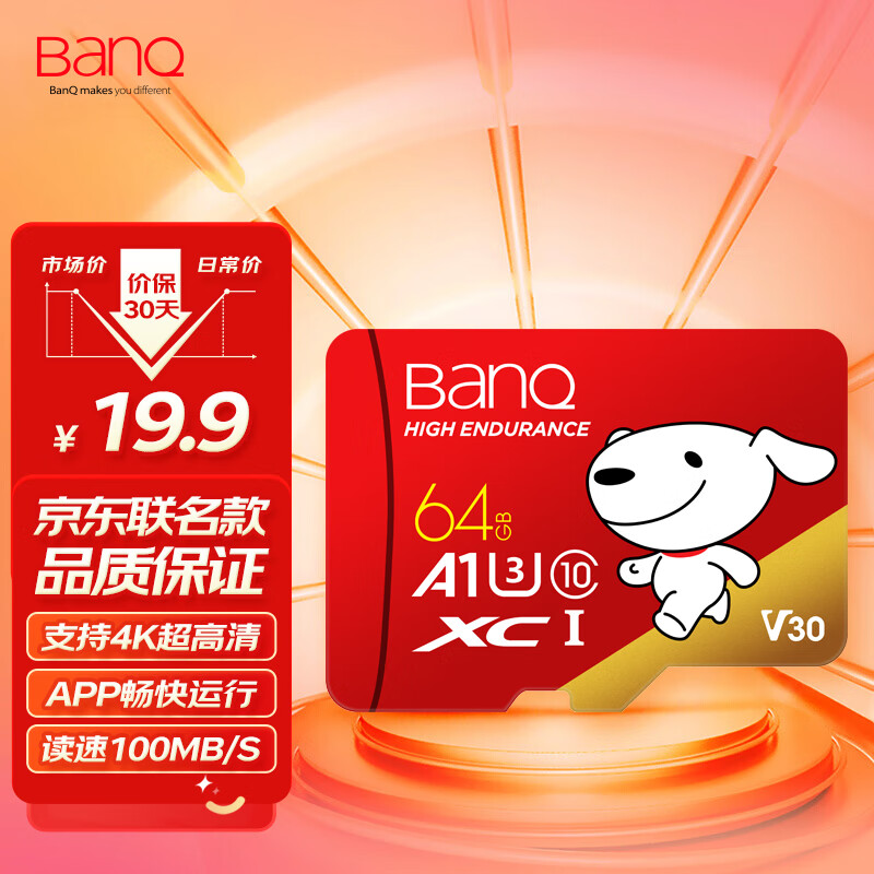 banq＆京东JOY联名款 64GB TF（MicroSD）存储卡U3 C10 A1 V30 4K高速款 行车记录仪＆监控内存卡