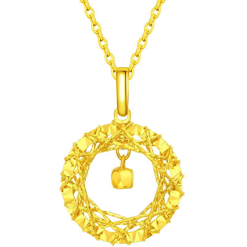 中国黄金（CHINA GOLD）黄金项链女莫比乌斯足金吊坠碎冰冰套链首饰生日情人节礼物送女友 京速达*足金项链约3.1-3.2g玫瑰/情人节礼盒