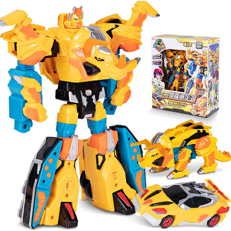 龙战车4战龙合体玩具烈焰霸王龙儿童男孩变形机甲合体恐龙玩具机器人