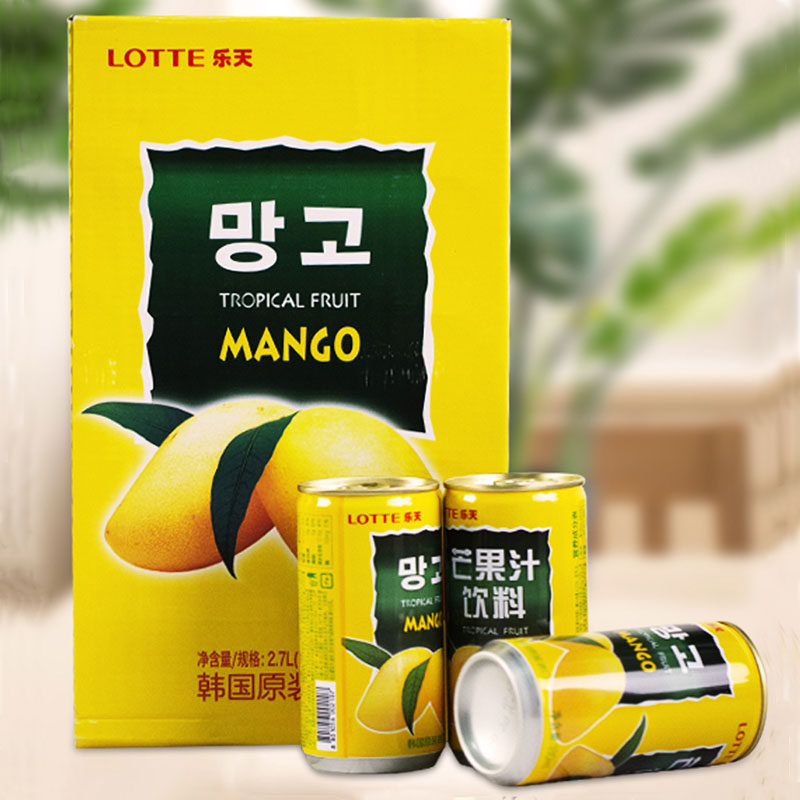 乐天Lotte芒果汁韩国进口低脂0脂肪果肉果汁饮料 整箱180ml*15罐