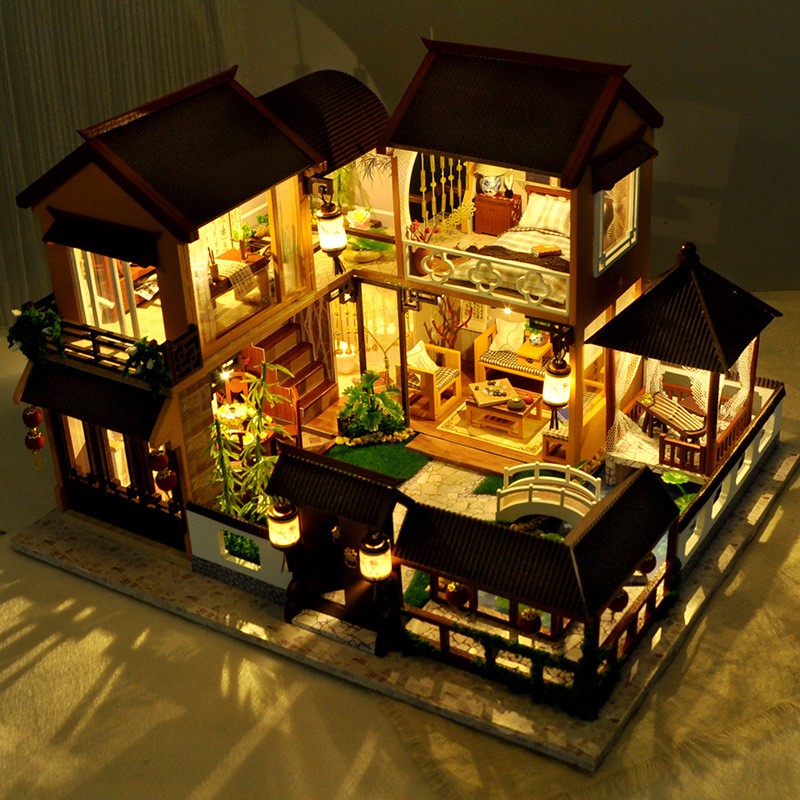玩控 手工diy小屋中国风别墅模型拼装制作迷你小房子立体拼图生日礼物