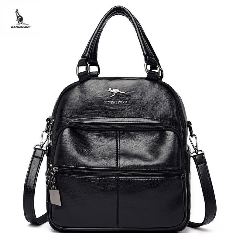 袋鼠(kangaroo)轻奢品牌真皮多功能女包时尚多层大容量牛皮三用单肩包