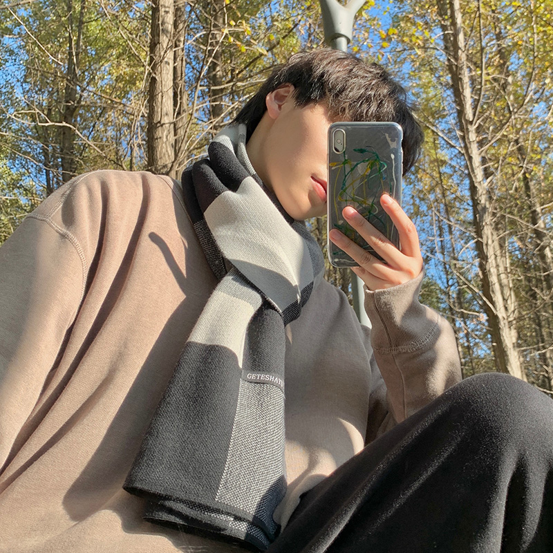 曼琪魅雅围巾男潮流个性潮牌日系百搭冬季学生冬季毛线男生冬季年轻人