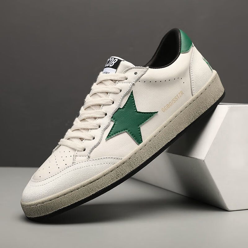 tflz【乳胶】2023新款复古做旧脏脏鞋星星百搭小白鞋轻奢板鞋绿尾