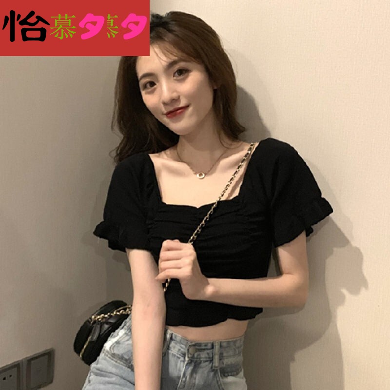 装心机女生t恤今年流行穿搭夏天衣服上衣露脐女显瘦修身短袖心机高腰