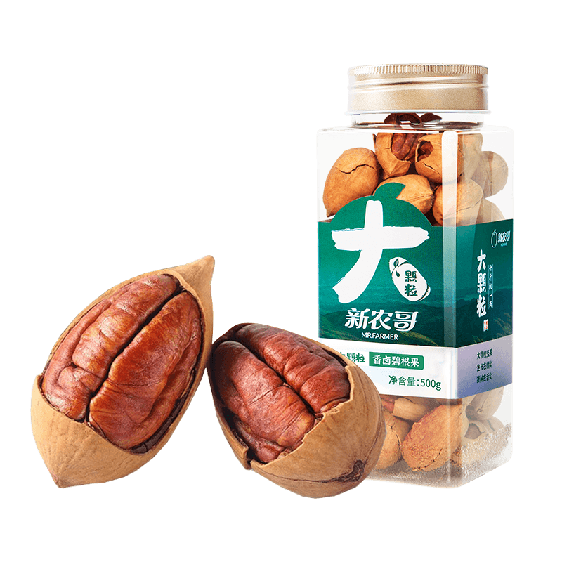 新農(nóng)哥大顆粒南非碧根果500g罐裝手剝長壽果每日堅果炒貨孕婦休閑零食