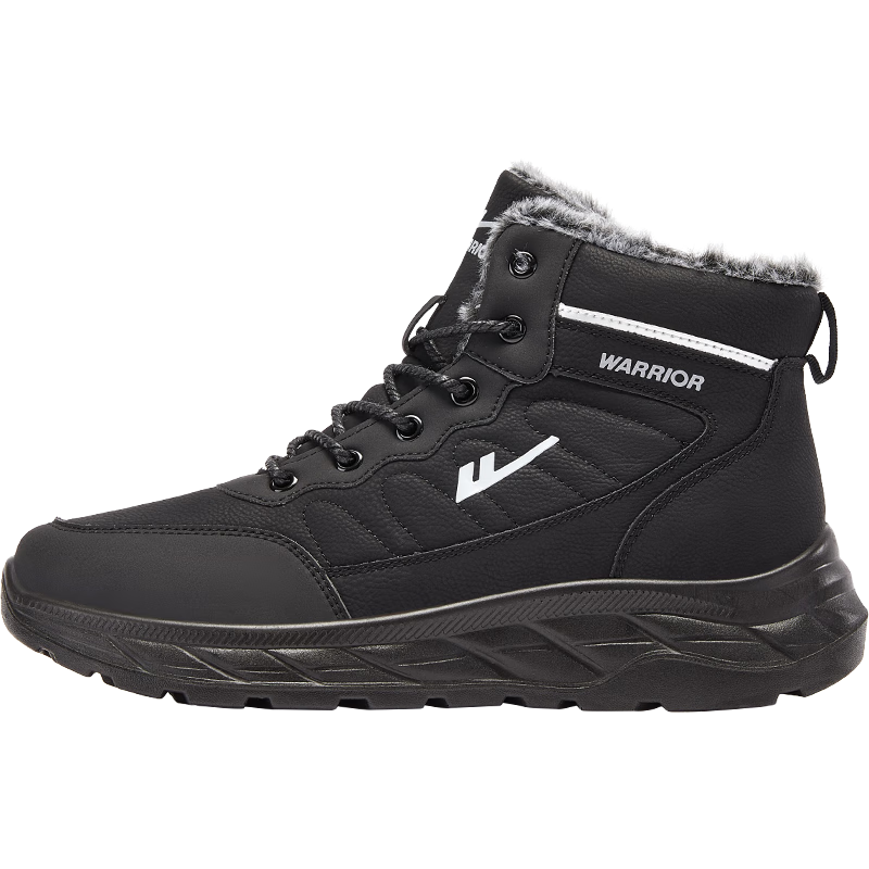 回力官方雪地靴男鞋冬季加絨加厚棉鞋男士皮面防水工裝鞋保暖鞋子男靴 黑色 【加絨保暖】 40