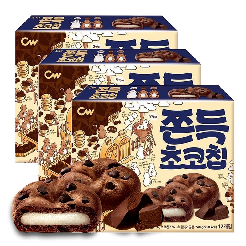 韩国进口饼干青佑 巧克力打糕网红零食小吃青右麻薯曲奇糯米糍糕点盒装 青佑巧克力打糕90g*3盒