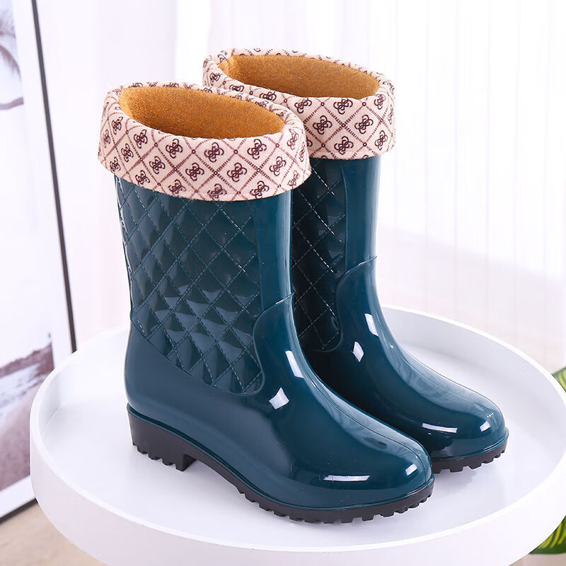 纳仕达雨鞋女款中筒四季工作雨靴加棉保暖厨房厚底耐磨水靴防滑水鞋女士 q2235墨绿加棉可拆_需拍大一码 41