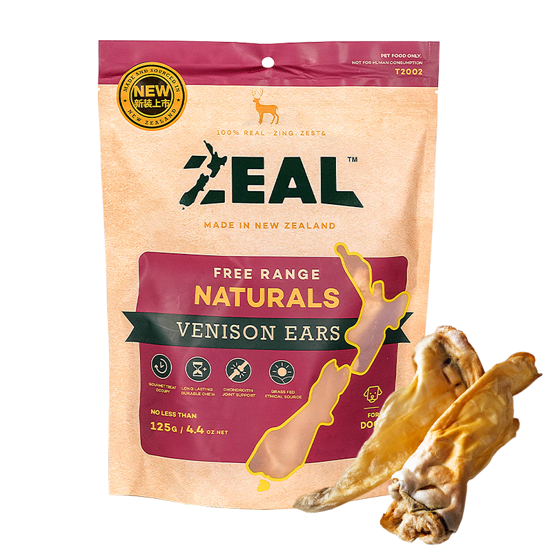 ZEAL狗零食真致zeal真摯小牛肋骨寵物磨牙棒耐啃咬潔齒骨狗狗磨SN6491 風(fēng)干鹿耳朵125g