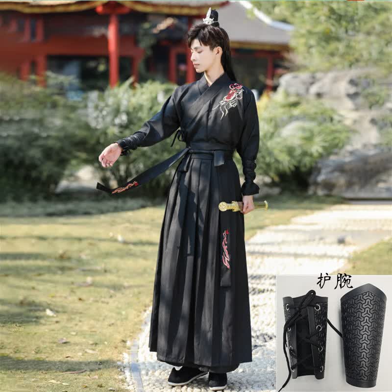 汉服男中国风古风武侠剑客男士大码公子学生班服套装秋冬古装衣服q 火焰上衣+下裙+腰带+护腕 L怎么样,好用不?