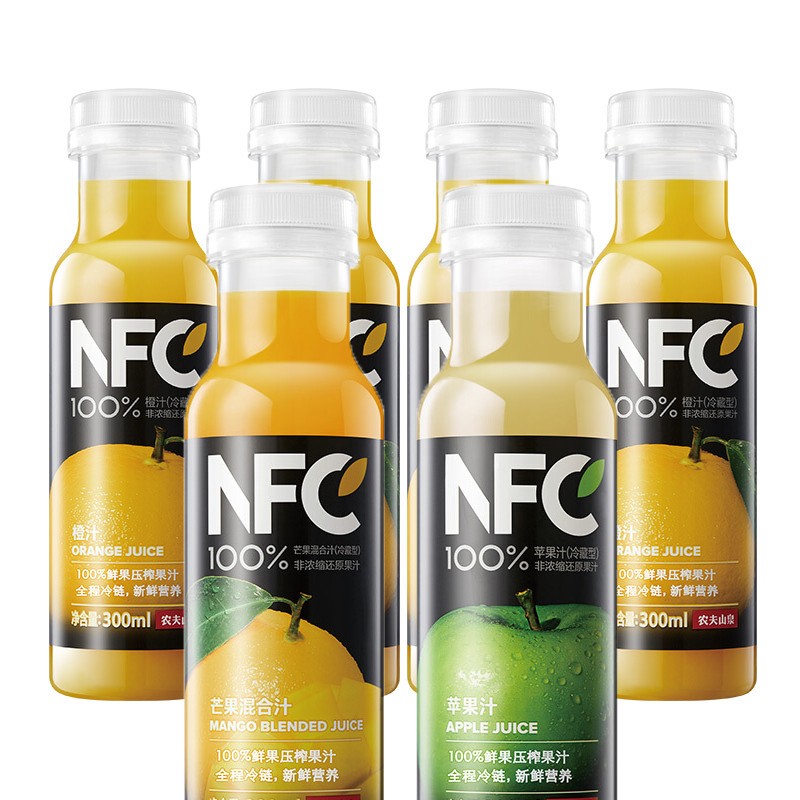 农夫山泉 低温NFC果汁 鲜榨果汁 橙汁4瓶+苹果汁1瓶+芒果混合汁1瓶